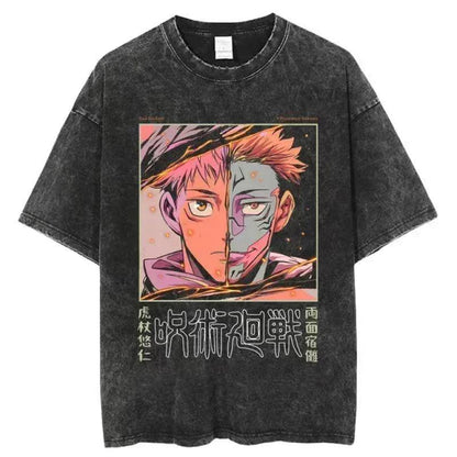 2024Japan Anime Print Oversize Cotton Mens Vintage TShirt (Prat 2)
