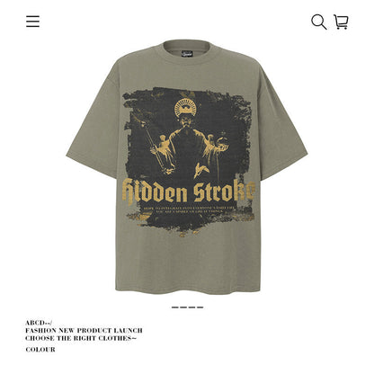 American vintage street T-shirt pure cotton retro men's and women's summer loose