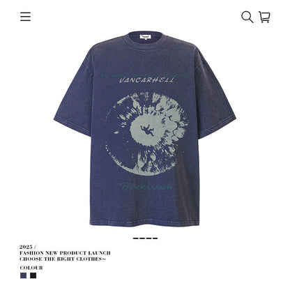 American vintage street T-shirt pure cotton retro men's and women's summer loose half sleeves