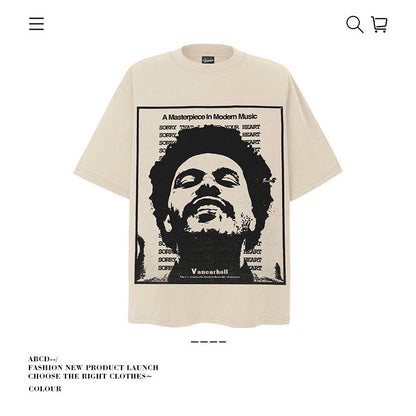 American vintage street T-shirt pure cotton retro men's and women's summer loose