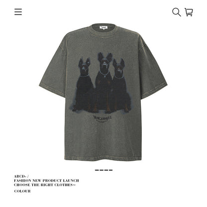 American vintage street T-shirt pure cotton men's and women's summer loose