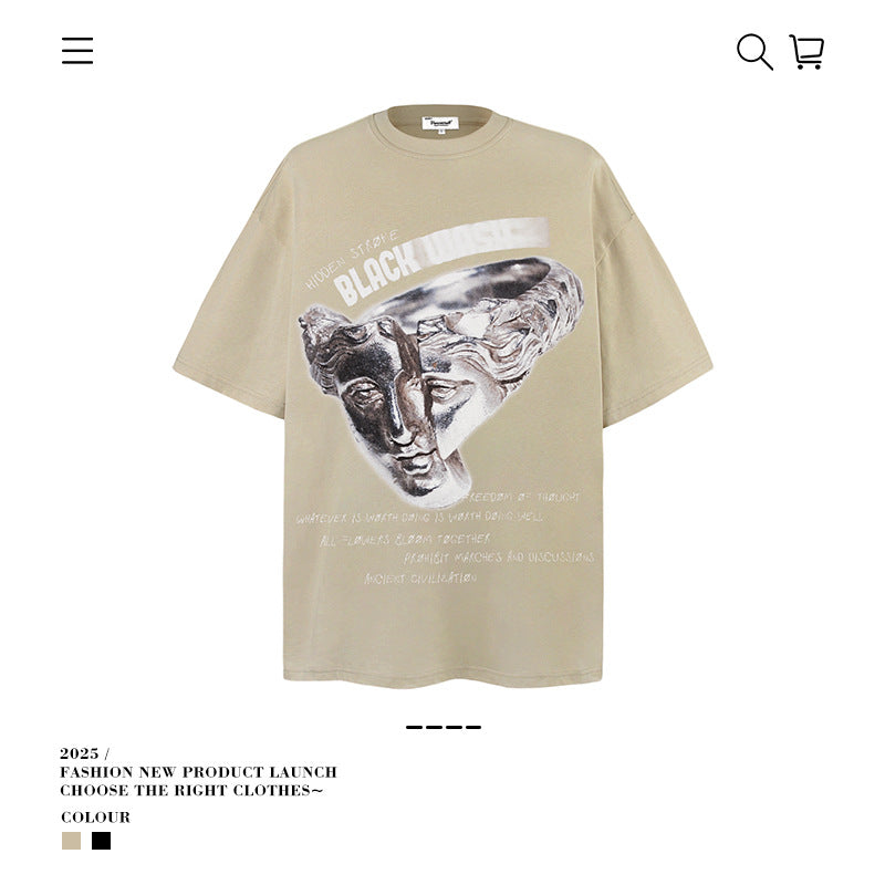 American vintage street T-shirt pure cotton retro men's and women's summer loose