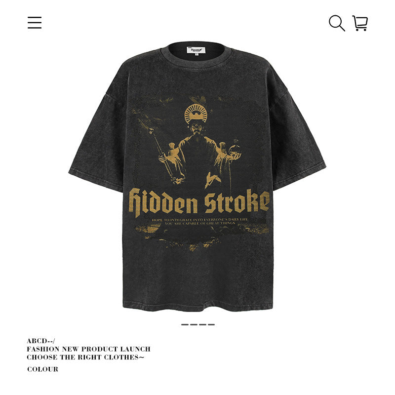 American vintage street T-shirt pure cotton retro men's and women's summer loose