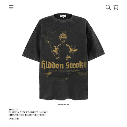 American vintage street T-shirt pure cotton retro men's and women's summer loose