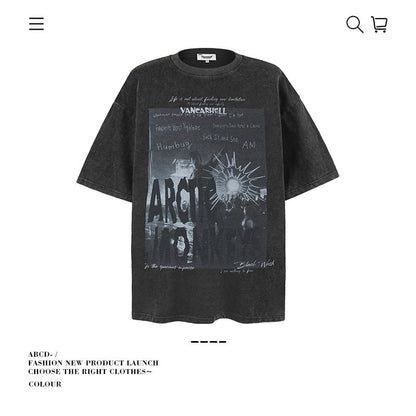 American vintage street T-shirt men's loose spring and summer half-sleeved shirt