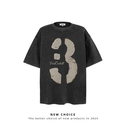 American vintage street T-shirt retro design men's summer loose half-sleeved shirt