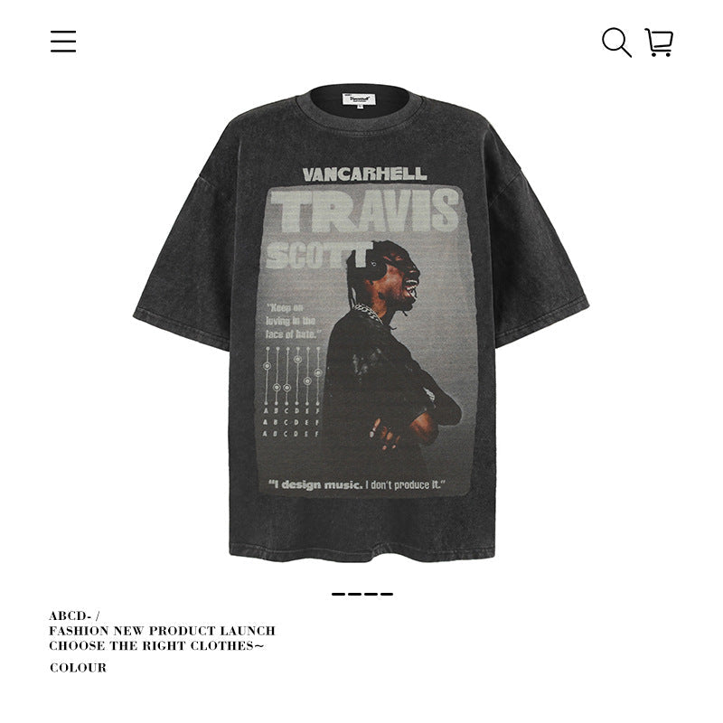 American vintage street T-shirt men's loose spring and summer half-sleeved shirt