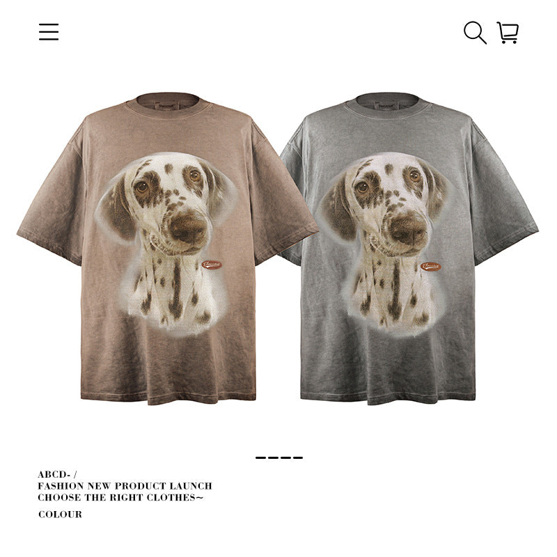 American vintage street T-shirt cotton vintage Doberman print men's summer loose
