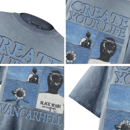 American vintage street T-shirt retro men's summer loose casual half-sleeved shirt