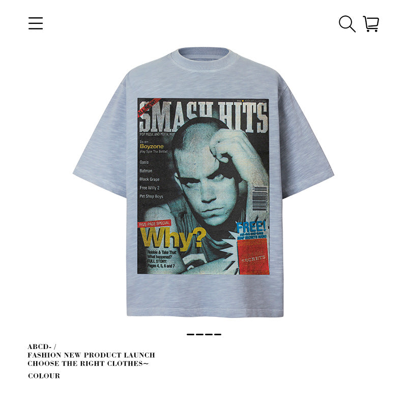 American vintage street T-shirt pure cotton men's and women's summer loose