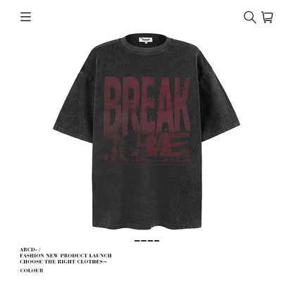 American vintage street T-shirt pure cotton men's and women's summer loose