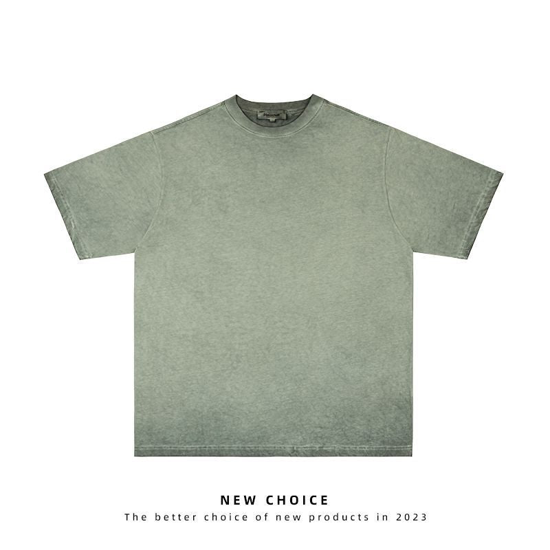 American vintage street T-shirt retro solid color men's loose half-sleeve shirt