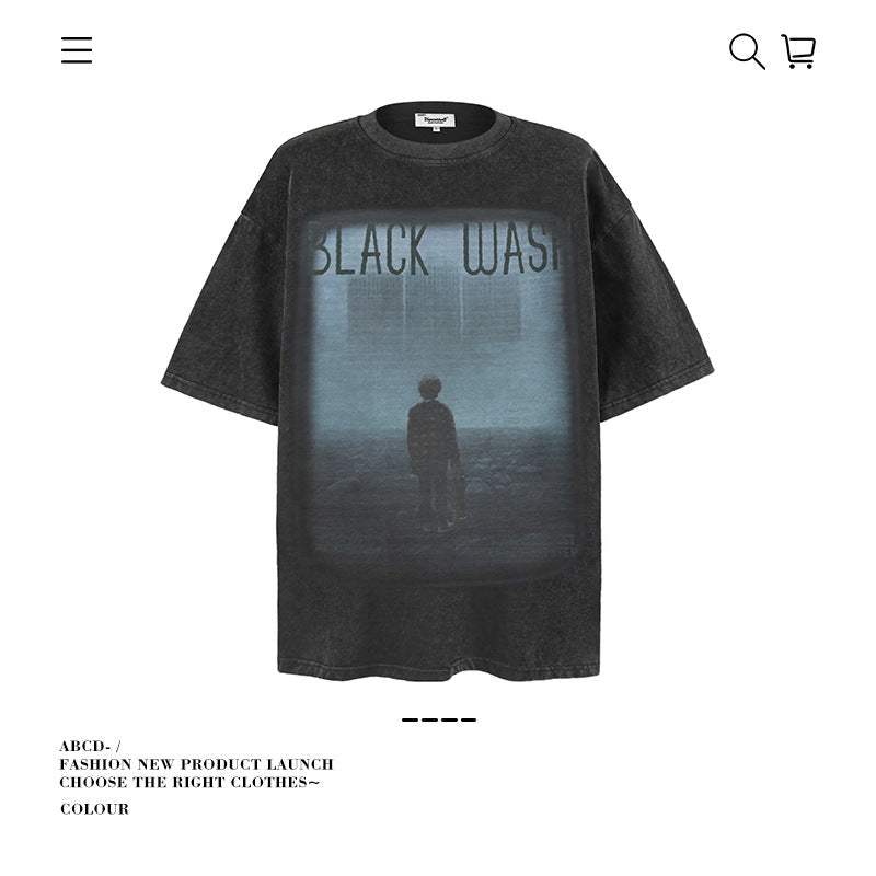 American vintage street T-shirt men's loose spring and summer half-sleeved shirt