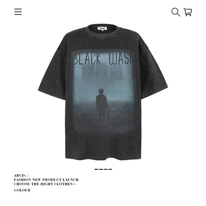 American vintage street T-shirt men's loose spring and summer half-sleeved shirt