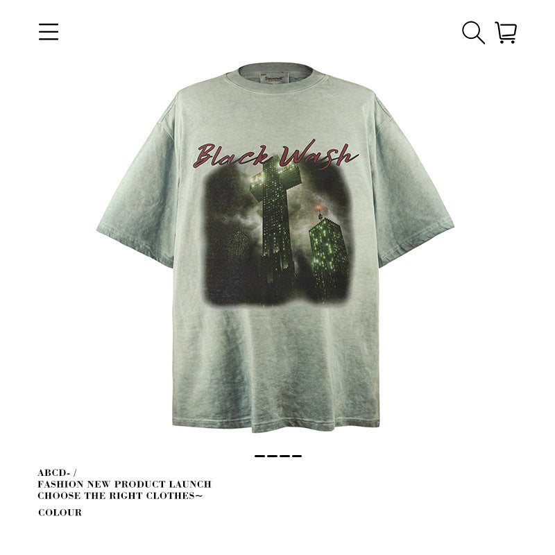 American vintage street T-shirt pure cotton retro men's and women's summer loose