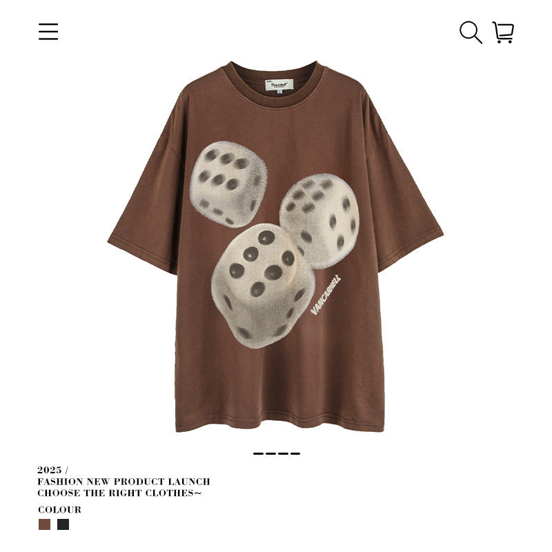 American vintage street T-shirt retro men's loose half-sleeved shirt
