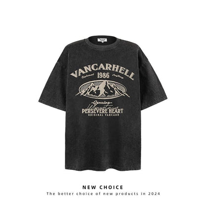 American vintage street T-shirt retro men's summer loose half sleeve
