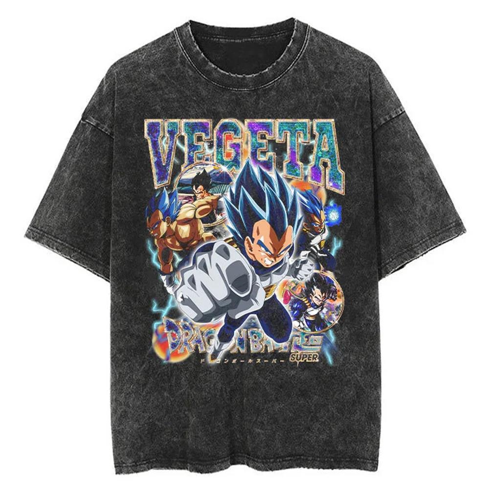 2024Men Tshirt Washed Black Vintage Japanese Anime Dragon