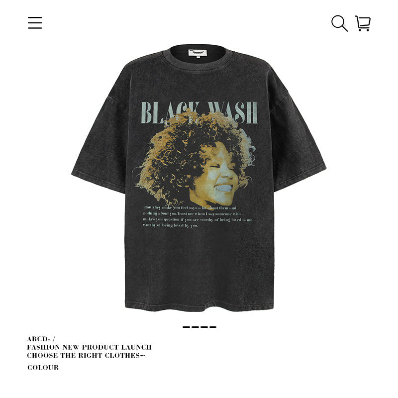 American vintage street T-shirt pure cotton retro men's and women's summer loose