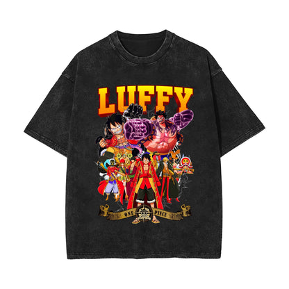 2024 new American washed retro cotton t-shirt Sauron, Luffy, Riman printed washed and old short-sleeved t-shirt