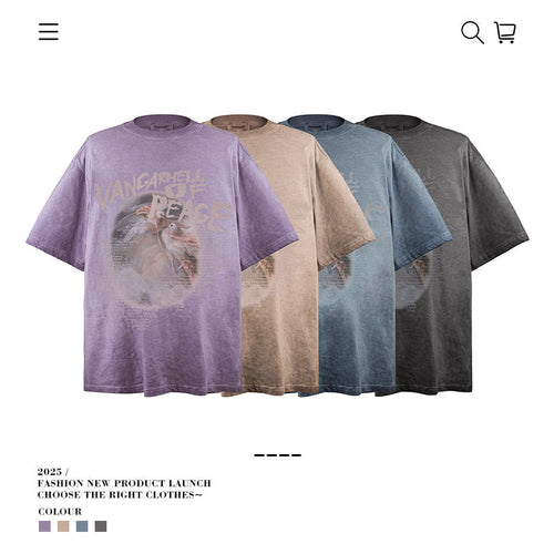 American vintage street T-shirt retro men's loose casual half-sleeved shirt
