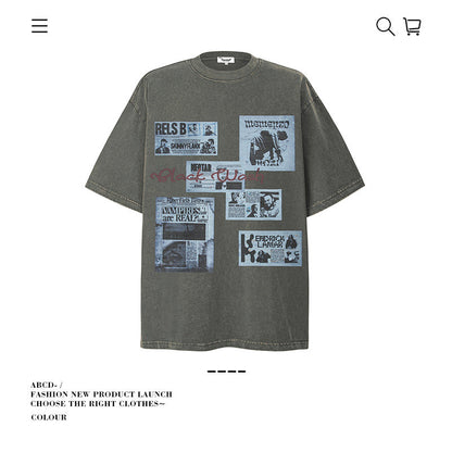 American vintage street T-shirt pure cotton retro men's and women's summer loose