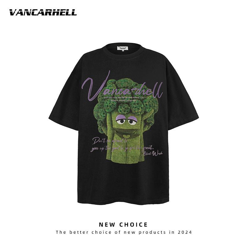 American vintage street T-shirt men's loose summer half-sleeved shirt