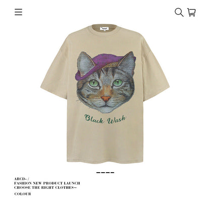 American vintage street T-shirt pure cotton retro men's and women's summer loose