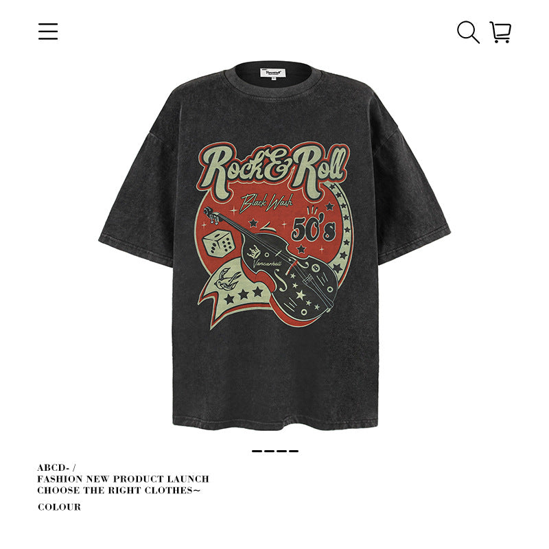 American vintage street T-shirt pure cotton retro men's and women's summer loose