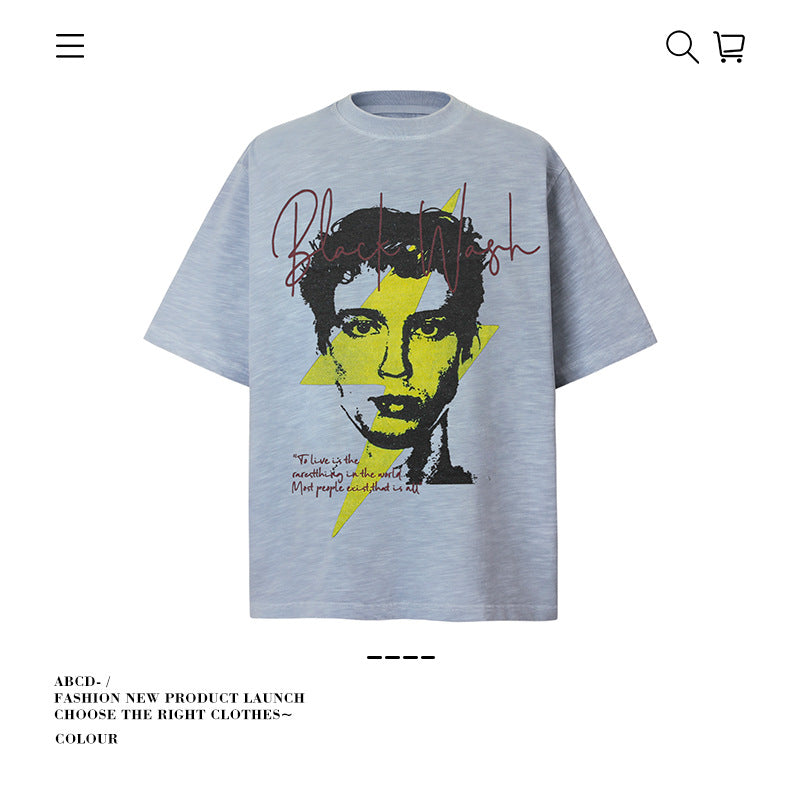 American vintage street T-shirt pure cotton retro men's and women's summer loose