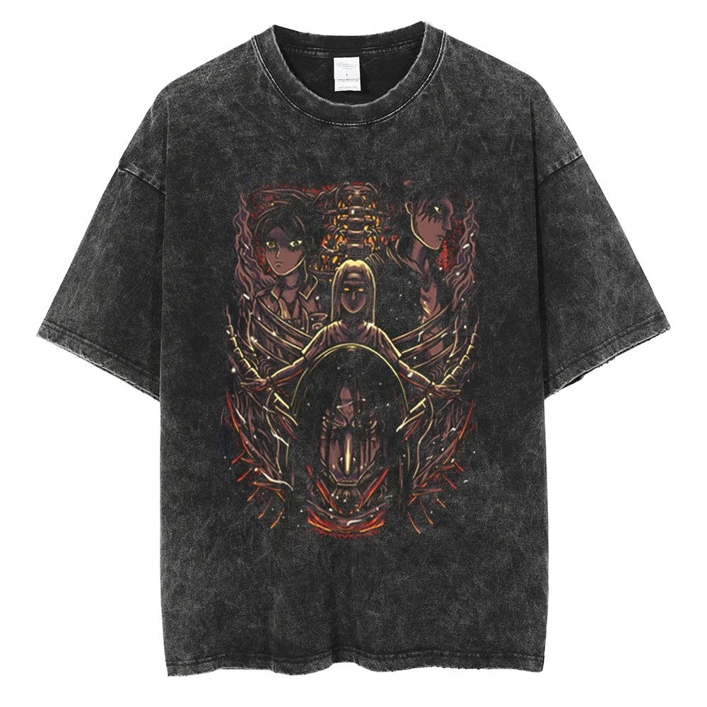 2024 Japanese Anime Graphic T Shirt Black Washed T-Shirt