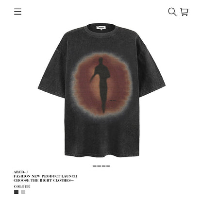 American vintage street T-shirt summer men's loose pure cotton