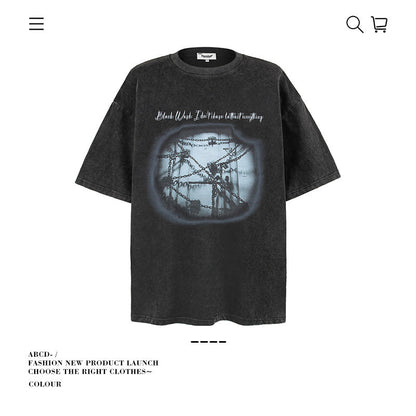 American vintage street T-shirt pure cotton retro men's and women's summer loose