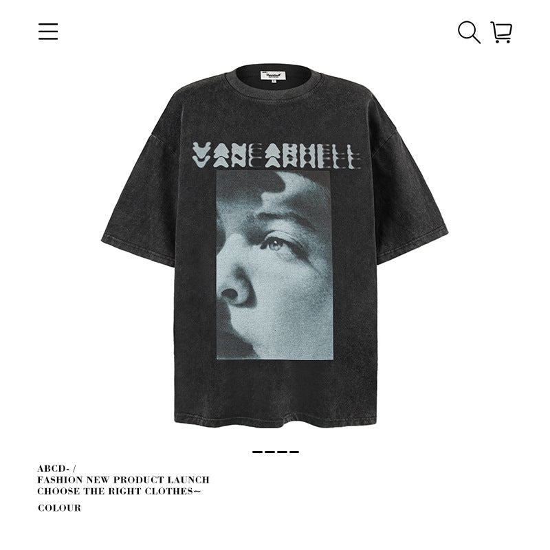 American vintage street T-shirt men's loose spring and summer half-sleeved shirt