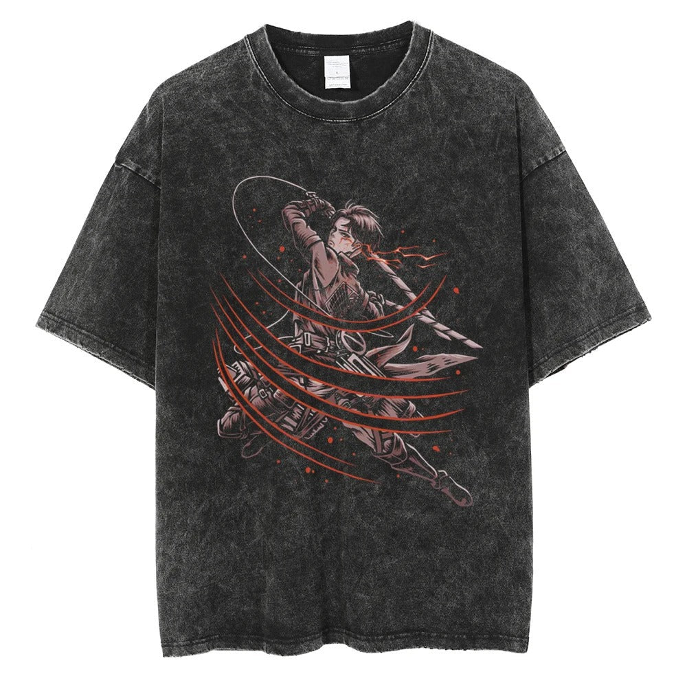 2024 Japanese Anime Graphic T Shirt Black Washed T-Shirt