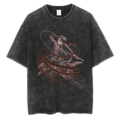 2024 Japanese Anime Graphic T Shirt Black Washed T-Shirt