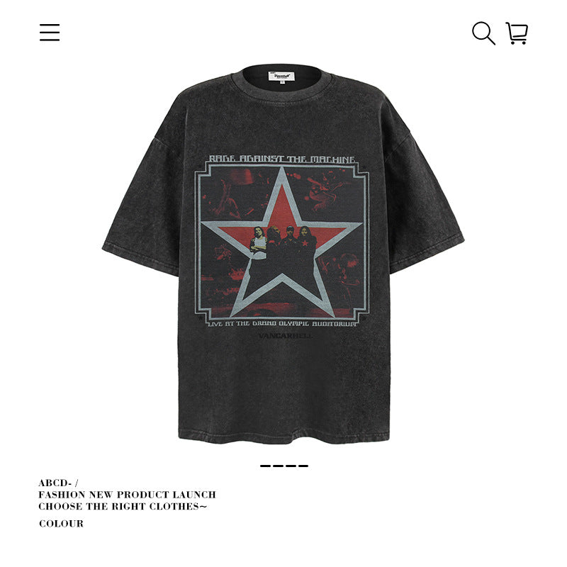 American vintage street T-shirt pure cotton retro men's and women's summer loose half sleeves