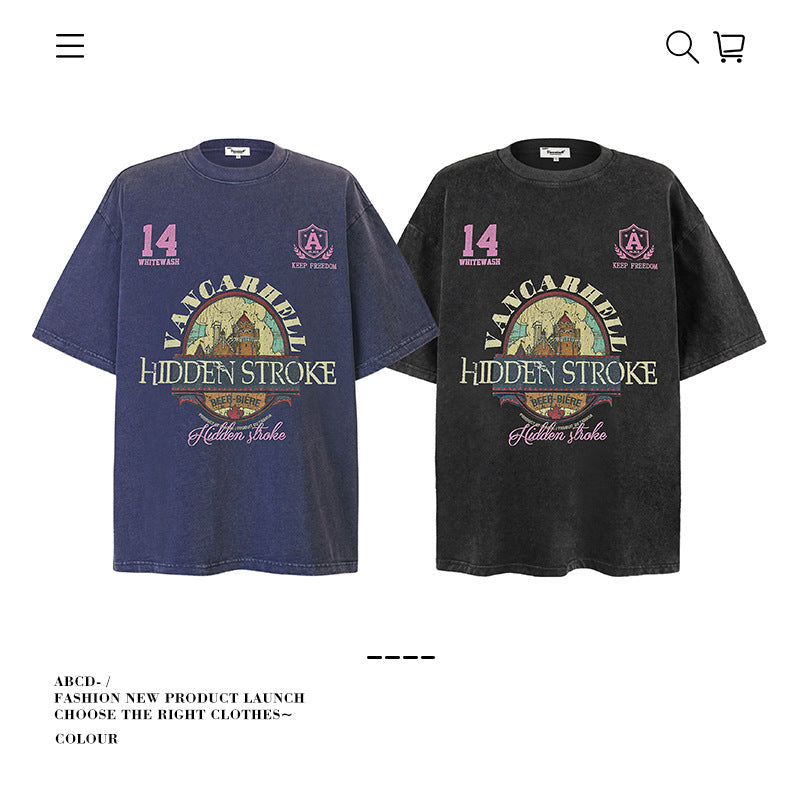 American vintage street T-shirt pure cotton retro men's and women's summer loose