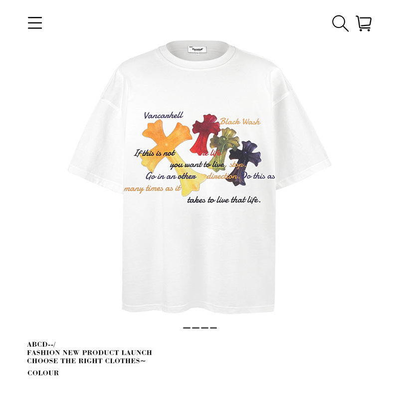 American vintage street T-shirt pure cotton men's and women's summer loose half-sleeves
