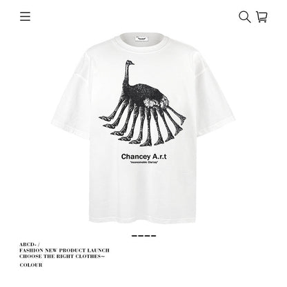 American vintage street T-shirt pure cotton abstract fun print men and women summer loose