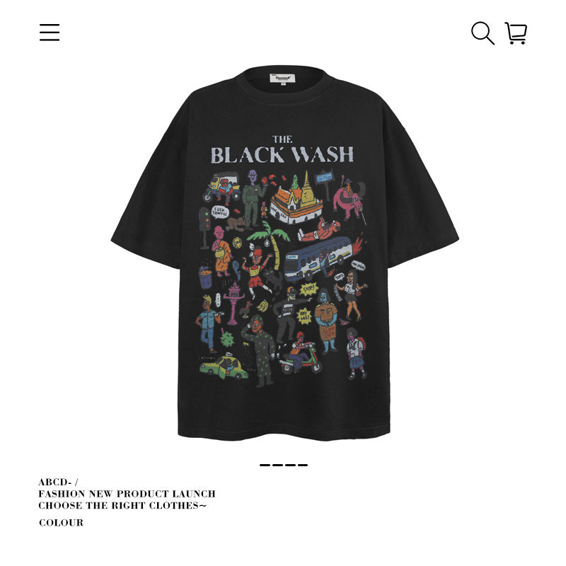 American vintage street T-shirt pure cotton men and women loose
