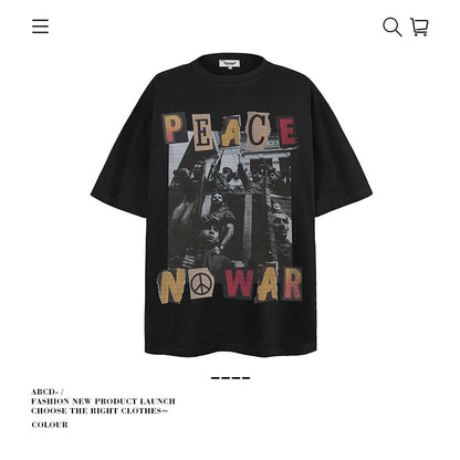 American vintage street T-shirt men's loose spring and summer half-sleeved shirt