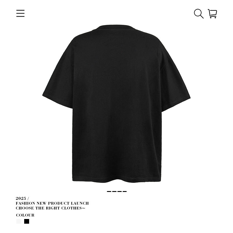 American vintage street T-shirt pure cotton retro men's and women's summer loose half sleeves