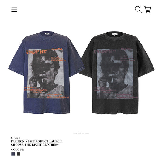 American vintage street T-shirt summer loose cotton men's clothing