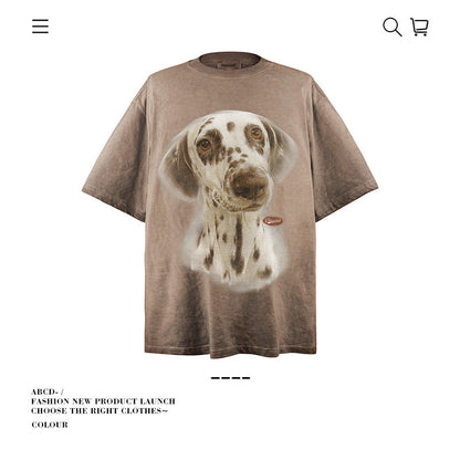 American vintage street T-shirt cotton vintage Doberman print men's summer loose