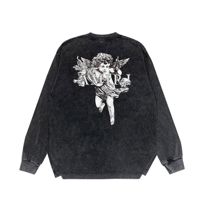 Amiri Long-Sleeve Shirt Little Angel Pattern Vintage Long Sleeve T-shirt