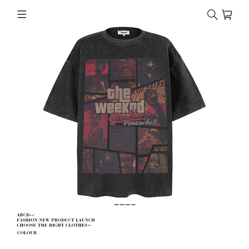 American vintage street T-shirt pure cotton retro men's and women's summer loose