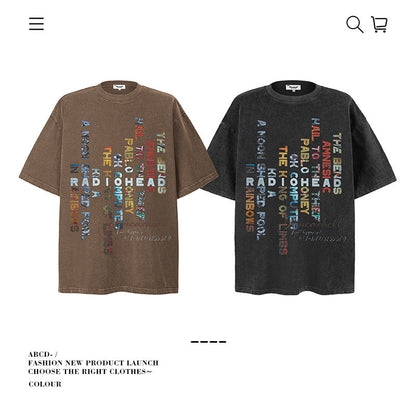 American vintage street T-shirt pure cotton men's and women's summer loose