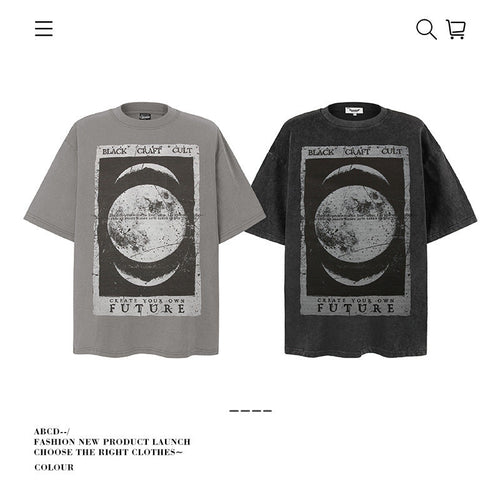 American vintage street T-shirt pure cotton retro men's and women's summer loose