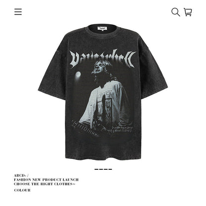 American vintage street T-shirt men's loose spring and summer half-sleeved shirt